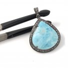 Larimar Pendant; Gemstone PendaPave Diamond Pendant Sterling Silver Pendant 38x27mm Default Title