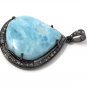 Larimar Pendant; Gemstone PendaPave Diamond Pendant Sterling Silver Pendant 38x27mm Default Title