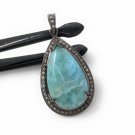 Larimar Pendant; Gemstone Pendant; Pave Diamond Pendant Sterling Silver Pendant DIY Default Title