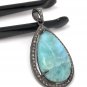Larimar Pendant; Gemstone Pendant; Pave Diamond Pendant Sterling Silver Pendant DIY Default Title