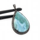 Larimar Pendant; Gemstone Pendant; Pave Diamond Pendant Sterling Silver Pendant DIY Default Title