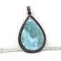 Larimar Pendant; Gemstone Pendant; Pave Diamond Pendant Sterling Silver Pendant DIY Default Title