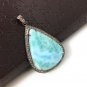 Larimar Pendant; Gemstone Pendant; Pave Diamond Pendant Sterling Silver Pendant DIY Default Title