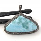 Larimar Pendant; Gemstone Pendant; Pave Diamond Pendant Sterling Silver Pendant DIY Default Title
