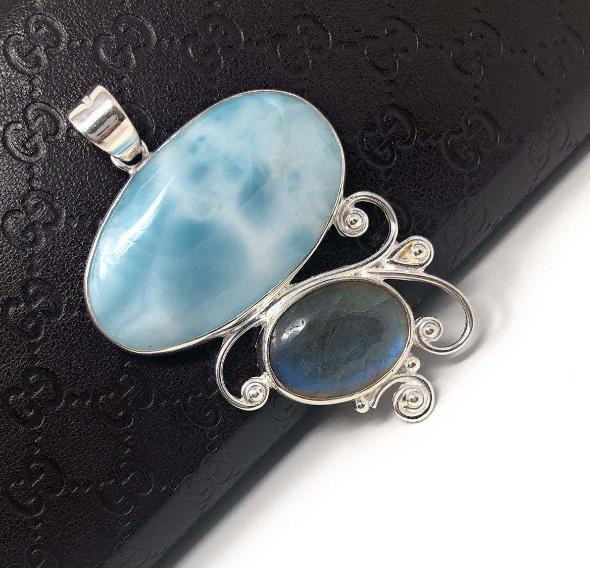 Larimar Pendant; LabraSterling Silver Silver Jewelry Gifts for Her Bohemian Jewelry Default Title