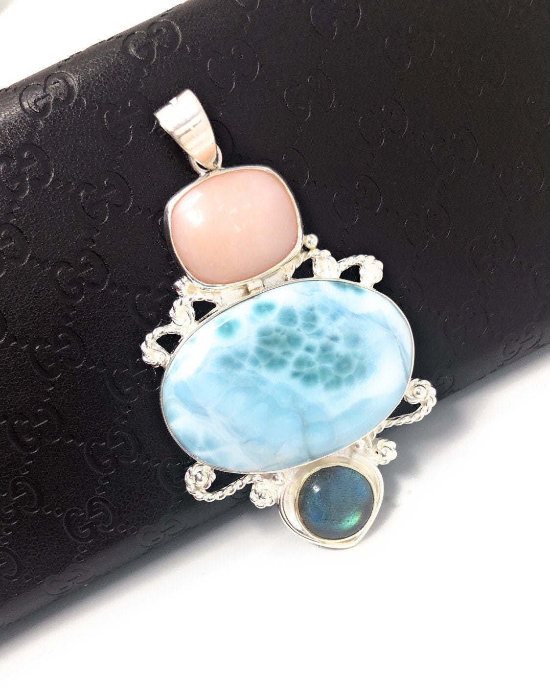 Larimar Pendant; LabrGemstone Pendant Silver Jewelry Gifts for Her Bohemian Jewelry Default Title