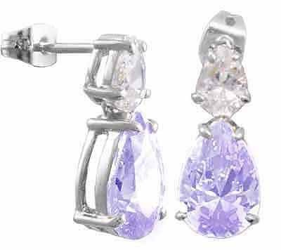Lavender Cubic Zirconia and Simulated Diamond CZ Post earrings 2196