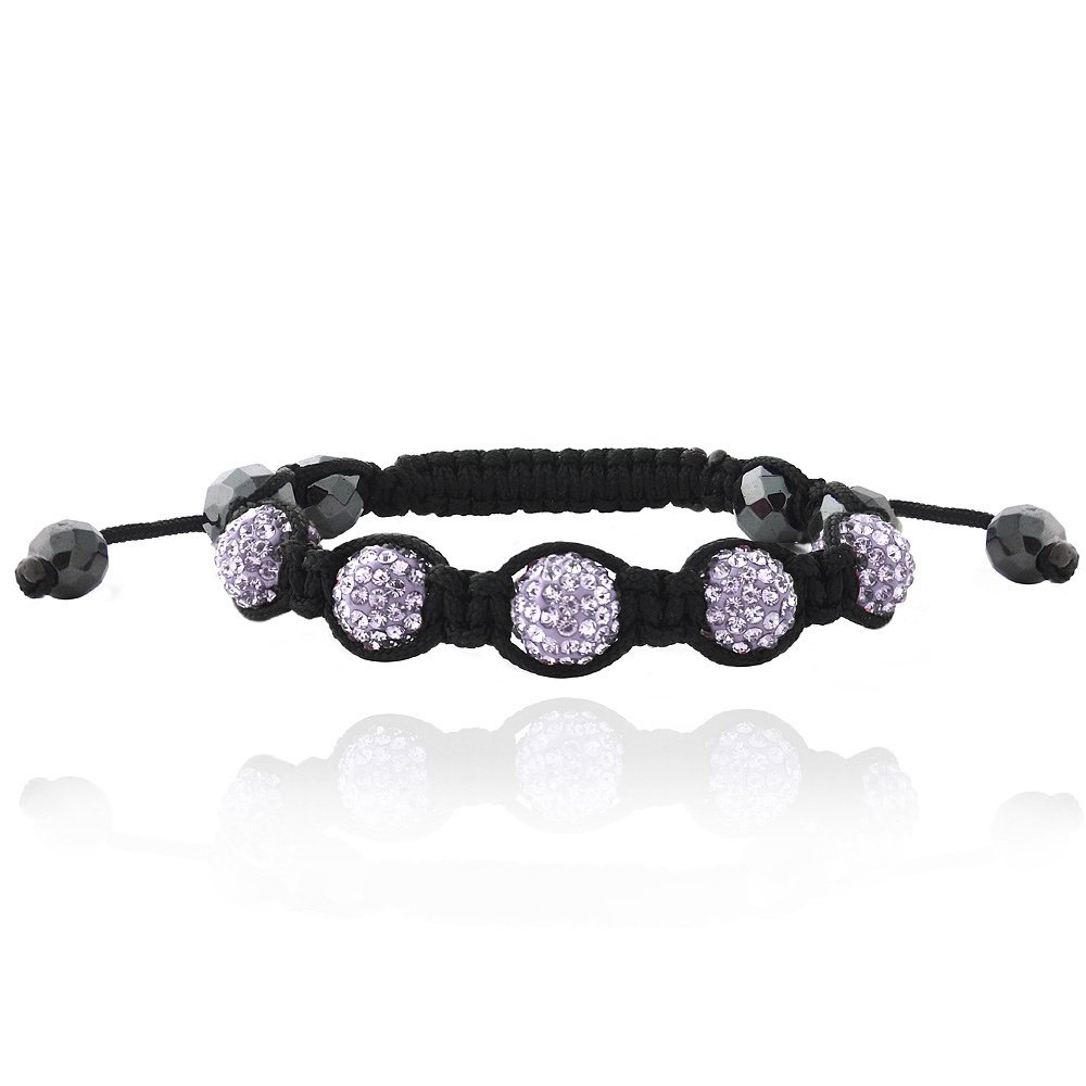 Lavender Fireball & Hematite 10mm Adustable Shamballa Bracelet B13017V