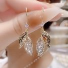 Leaf Full Of Rhinestones Ear Hook Earrings For Women Girls Golden