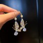 Leaf Full Of Rhinestones Ear Hook Earrings For Women Girls Golden