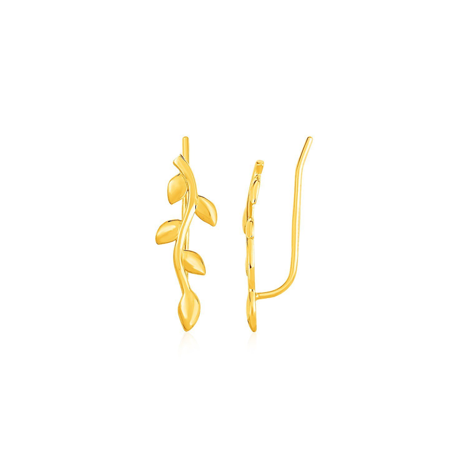 Leafy Branch Motif Climber Earrings in 14k Yellow Gold Yellow Gold