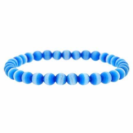 Light Blue Cats Eye Stone 6mm Bead Beaded Stretch Bracelet B9084LBL