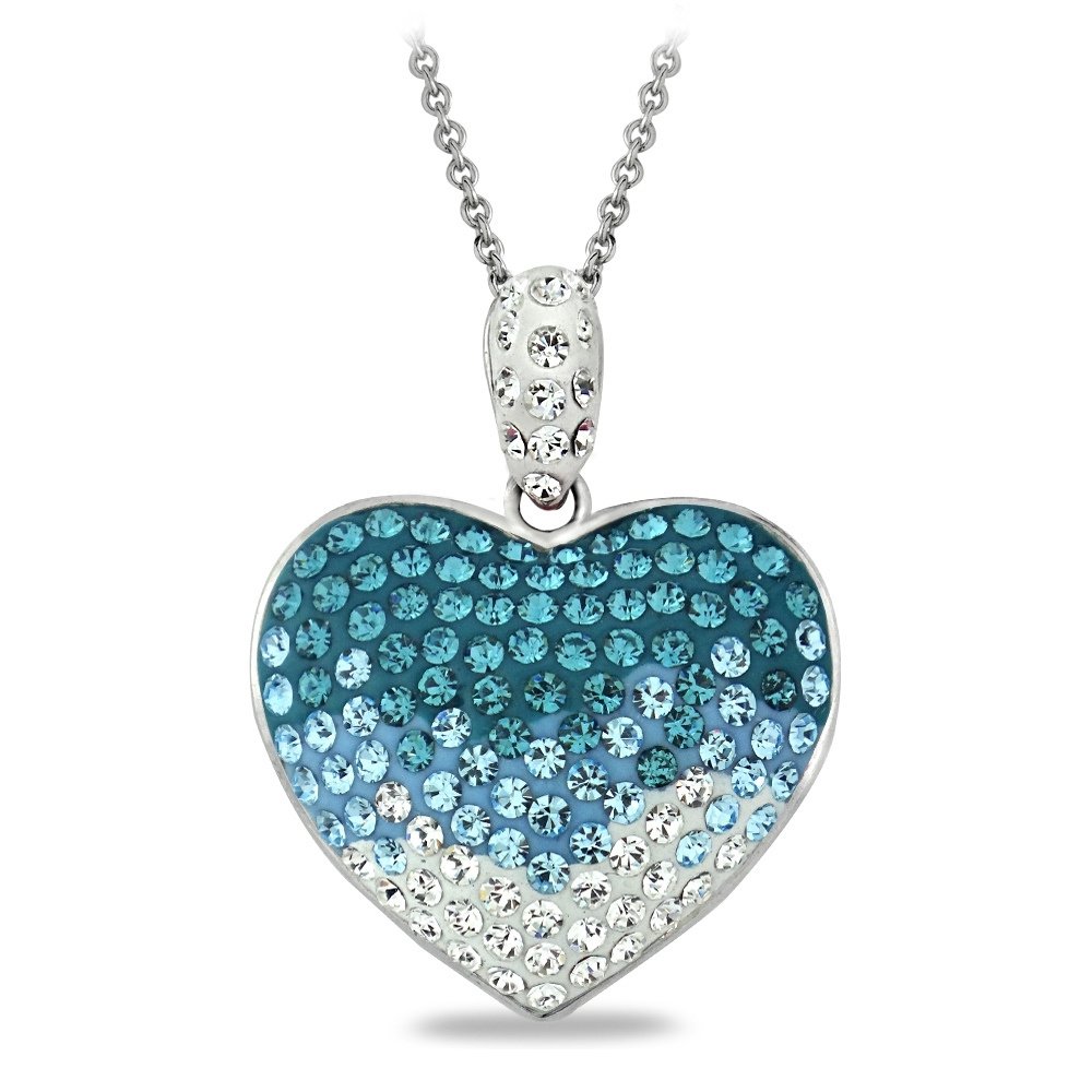 Light Blue Crystal Ombre Heart Necklce, Made with Swarovski Elements PBR13802M17