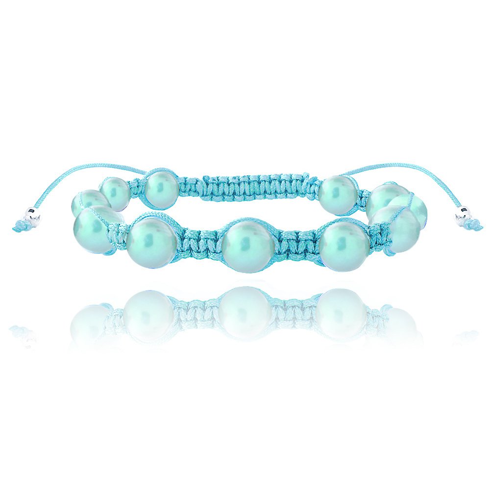 Light Blue Freshwater Cultured Pearls Shamballa Adjustable Bracelet B13114M48