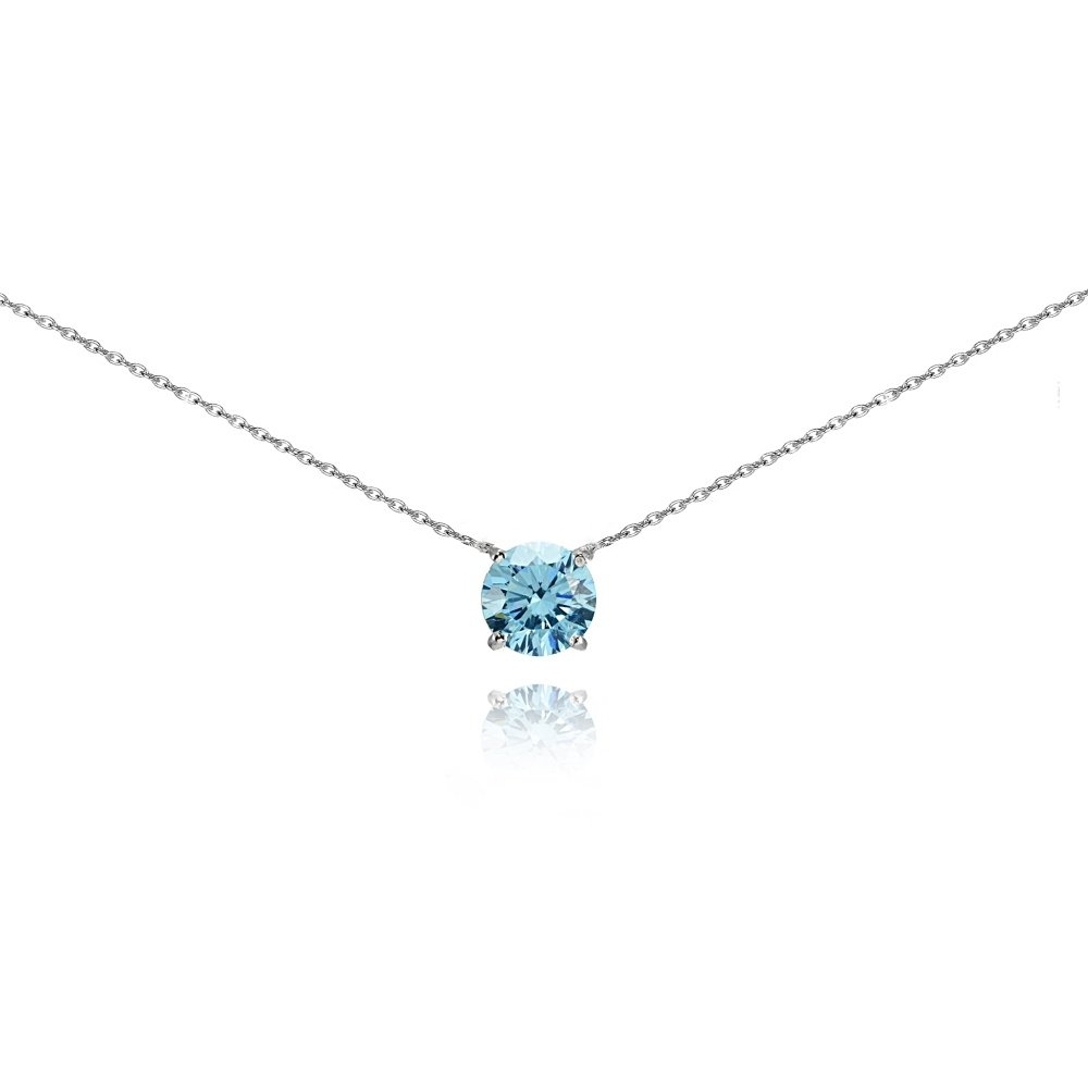 Light Blue Solitaire Choker Necklace made with Swarovski Crystals in 925 Silver N15596AQ
