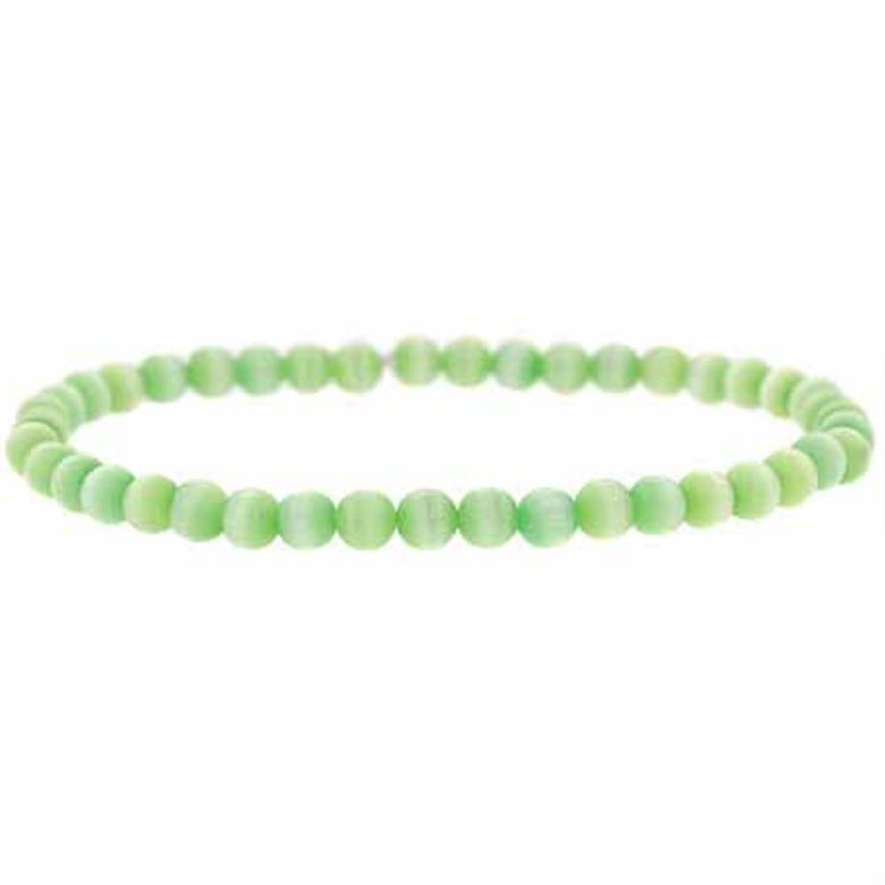 Light Green Cats Eye 4mm Beads Stretch Bracelet B9076LGR