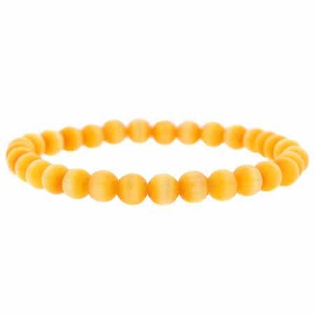 Light Orange Cats Eye 6mm Beaded Stretch Bracelet B9084OR1