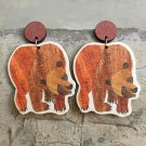 Little bear brown bear wood earrings steel needle 2