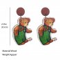 Little bear brown bear wood earrings steel needle 2