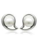 LO1976 - Rhodium White Metal Earrings with Synthetic Pearl in White Default Title
