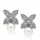 LO1987 - Rhodium White Metal Earrings with Synthetic Pearl in White Default Title