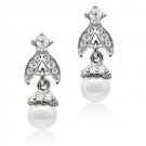 LO1988 - Rhodium White Metal Earrings with Synthetic Pearl in White Default Title