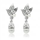 LO1992 - Rhodium White Metal Earrings with Synthetic Pearl in White Default Title