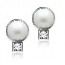 LO1997 - Rhodium White Metal Earrings with Synthetic Pearl in White Default Title
