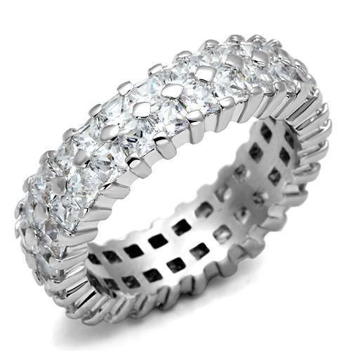 LO2431 - Rhodium Brass Ring with AAA Grade CZ in Clear