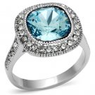 LO2506 - Rhodium Brass Ring with Top Grade Crystal in Sea Blue