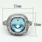LO2506 - Rhodium Brass Ring with Top Grade Crystal in Sea Blue