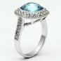 LO2506 - Rhodium Brass Ring with Top Grade Crystal in Sea Blue