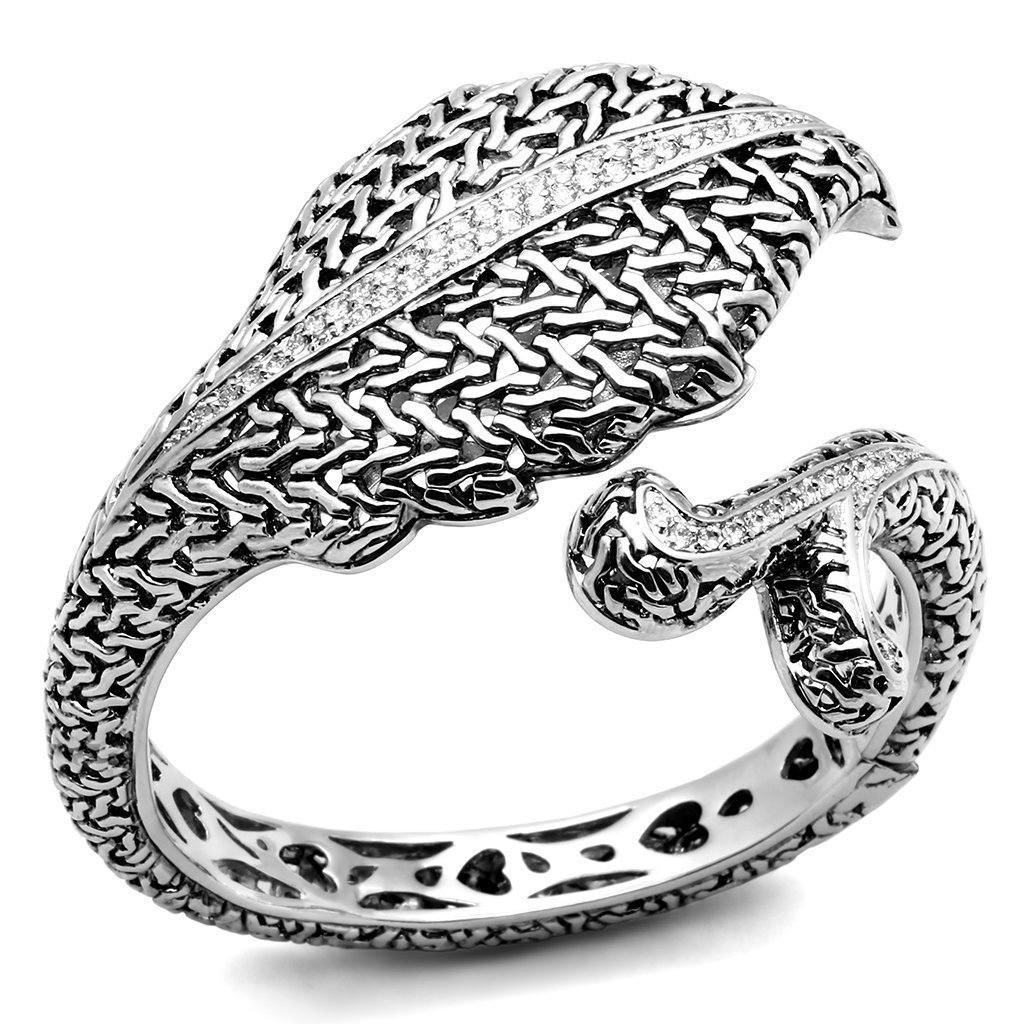 LO2618 - Rhodium Brass Bangle with AAA Grade CZ in Clear Default Title