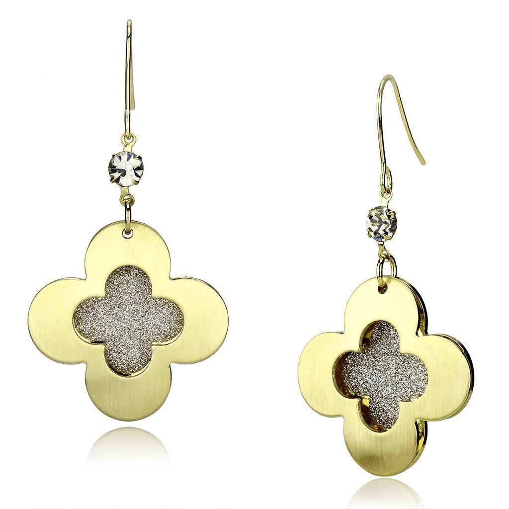 LO2668 - Matte Gold & Gold Iron Earrings with Top Grade Crystal in Clear Default Title