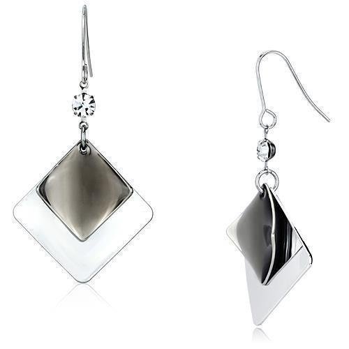 LO2698 - Rhodium Iron Earrings with Top Grade Crystal in Clear Default Title