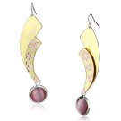 LO2731 - Gold+Rhodium Iron Earrings with Synthetic Cat Eye in Rose Default Title