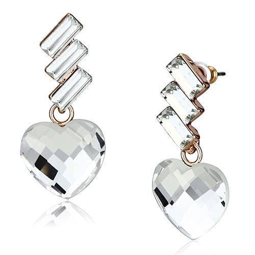 LO2756 - Rose Gold Iron Earrings with Top Grade Crystal in Clear Default Title
