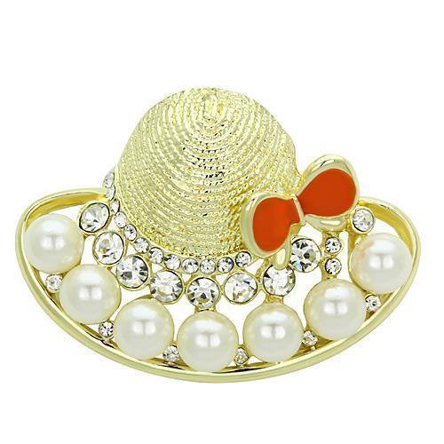 LO2764 - Flash Gold White Metal Brooches with Synthetic Pearl in White Default Title