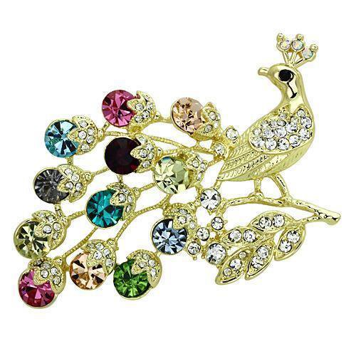 LO2770 - Flash Gold White Metal Brooches with Top Grade Crystal in Multi Color Default Title