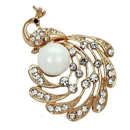 LO2778 - Flash Rose Gold White Metal Brooches with Synthetic Pearl in White Default Title