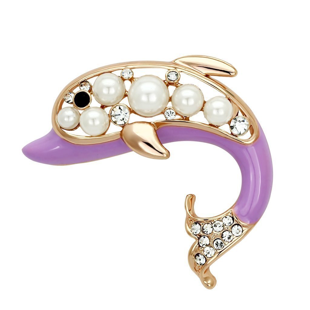 LO2783 - Flash Rose Gold White Metal Brooches with Synthetic Pearl in White Default Title