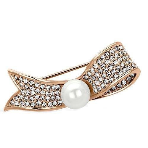 LO2800 - Flash Rose Gold White Metal Brooches with Synthetic Pearl in White Default Title