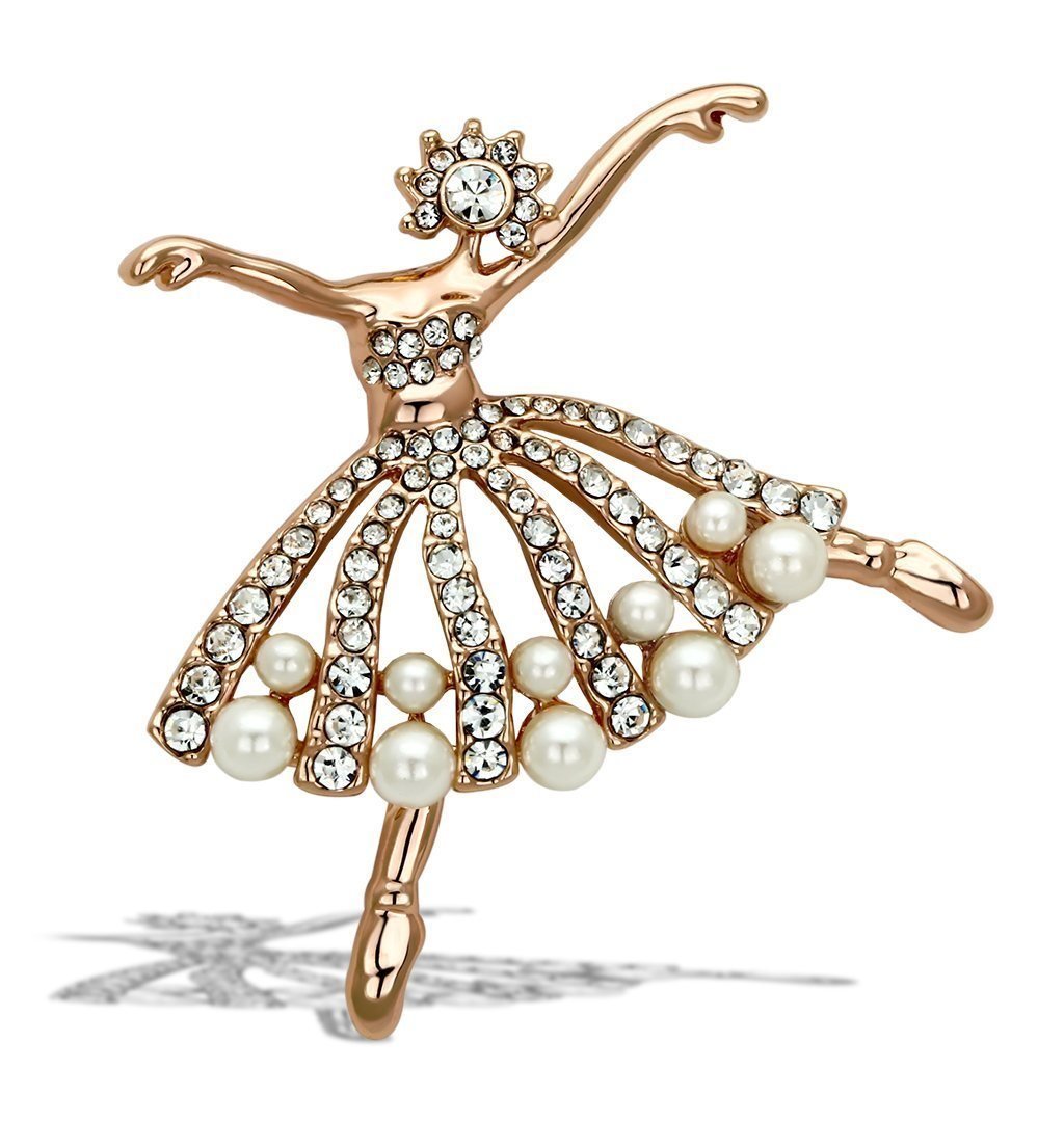 LO2802 - Flash Rose Gold White Metal Brooches with Synthetic Pearl in White Default Title