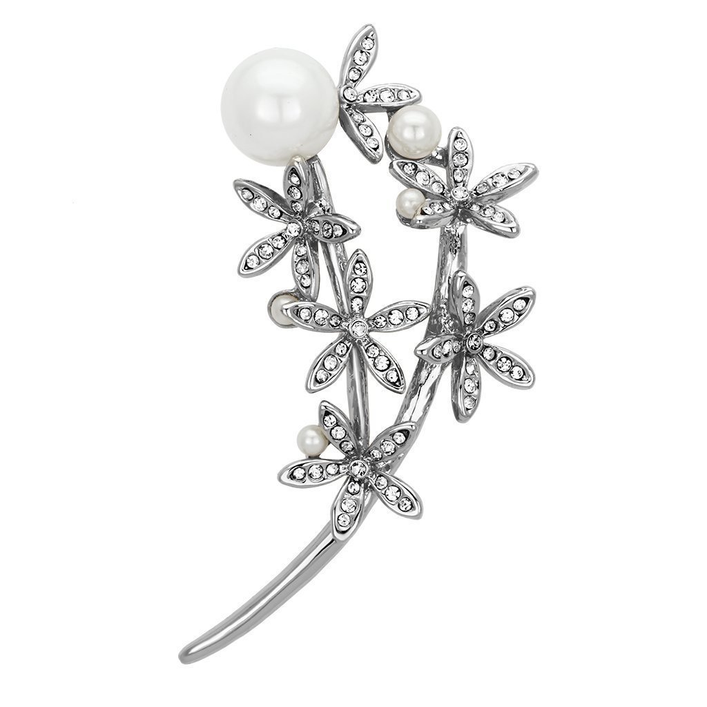 LO2834 - Flash Rose Gold White Metal Brooches with Synthetic Pearl in White Default Title