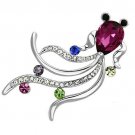LO2904 - Imitation Rhodium White Metal Brooches with Synthetic Glass Bead in Fuchsia Default Title