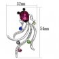 LO2904 - Imitation Rhodium White Metal Brooches with Synthetic Glass Bead in Fuchsia Default Title