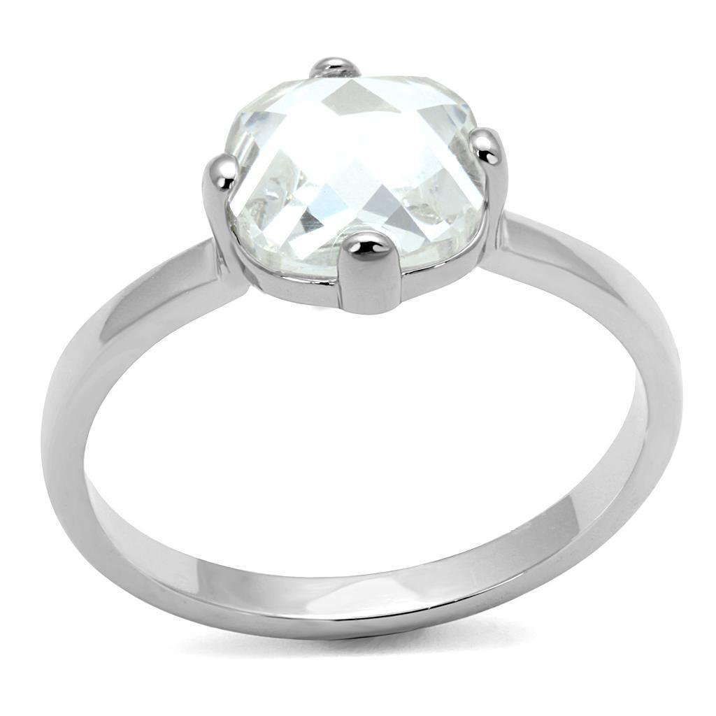 LO4080 - Rhodium Brass Ring with AAA Grade CZ in Clear