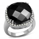 LO4085 - Rhodium Brass Ring with AAA Grade CZ in Black Diamond