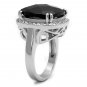 LO4085 - Rhodium Brass Ring with AAA Grade CZ in Black Diamond