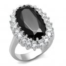 LO4094 - Rhodium Brass Ring with AAA Grade CZ in Black Diamond